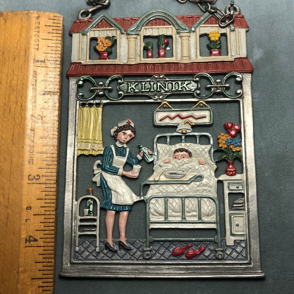 Vintage Kuhn Zinn Pewter Wall Hanging Klinik Clinic Nurse Hospital